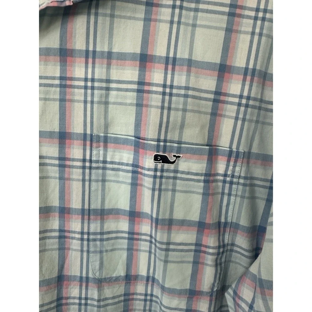 Vineyard Vines Shirt Men XL Slim Fit Tucker Blue Pink Plaid Button Down